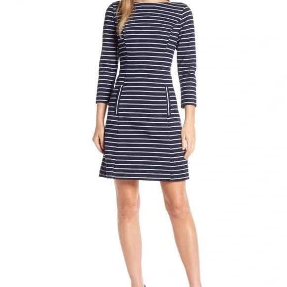 1901 Stripe Boat Neck Ponte Dress & White NWT - Picture 2 of 12